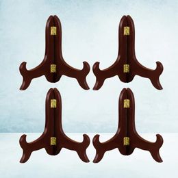 Decorative Figurines 4 Pcs 5 Inch Wooden Plate Bracket Desktop Dish Holder Folding Crafts Display Rack For Home Office Shop Brick Tea