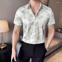 Men's Casual Shirts High Quality Short Sleeve Jacquard Men Floral Shirt Summer Spring Turn-down Collar Slim Fit Blouse Fashion Print Male