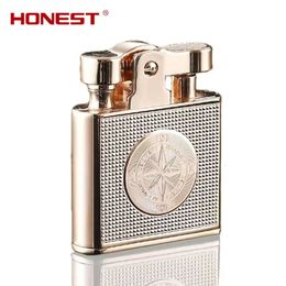 HONEST Windproof Retro Copper Cigarette Cigar Lighter Mens Smoking Accessories Gadgets Metal Kerosene Lighters Waterproof