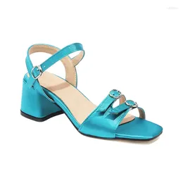 Dress Shoes Big Size Oversize Large Sandals For Women And Ladies Square Buckle Design With Thick Heel Fashion Comfort