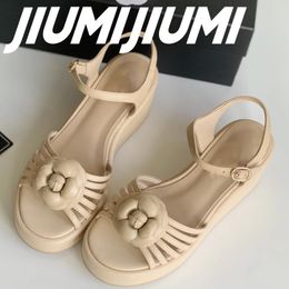 Sandals S 2024 JIUMIJIUMI Handmade Woman Shoes Wedges Platform Solid Flower Decora Ankle Strap Hollow Concise