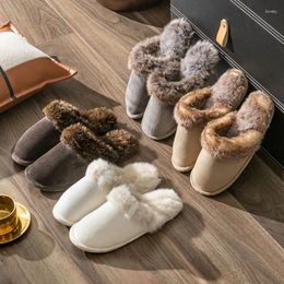 Slippers Couple Large Size Furry Women Men Indoor Velvet Plush Warm Winter Home Cotton Shoes Soft Flat Floor