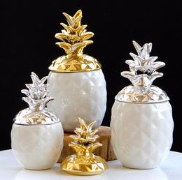 Ceramic pineapple Storage box Tank Ornament Figurine Ceramic Trinket Box Living Room Dining Table Decor6621594