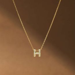 Letter H Necklace Instagram Light Cold Wind Gold Pendant Personalized and Unique Design Sense Internet Red Titanium Steel Lock Bone Chain for Women