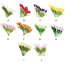 Decorative Flowers 8 Pieces Fake Tulips Solid Colour Household Artificial Flower Light