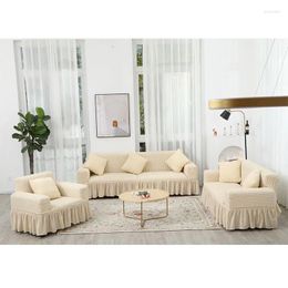 Chair Covers Elastic Skirt Sofa Cover Solid Colour Seersucker Sectional Corner Couch Home Decoration Anti-Slip Stretch Slipcover