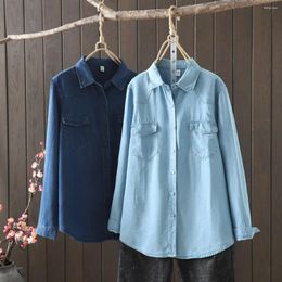 Women's Blouses Harajuku Y2k Denim Shirts Women Spring Tops Japan Fashion Long Sleeve Solid Blue Jean Casual
