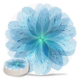 Table Mats Plant Blue Petals Coasters Ceramic Set Round Absorbent Drink Coffee Tea Cup Placemats Mat