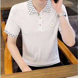 Brand new polo shirt summer men's lapel short-sleeved T-shirt Ice Silk Letter embroidery knit Short Sleeves thin style fashion slim fit POLO shirts