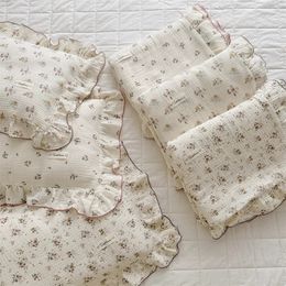 3pcs Bedding Set Vintage Floral Muslin Cotton Baby Children Crib Bed Linen Duvet Cover Sheet Pillowcase Without Filler y240325