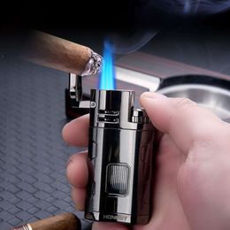 HONEST Metal Windproof Three Jet Flame Iatable Lighter Visible Without Gas Window Sharp Cigar Diamond Portable Without Gas Cigar Lighters