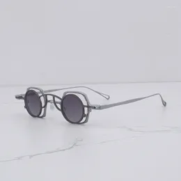 Sunglasses INS Fashion Retro Square Men Shades Niche Vintage Metal Grey Clip On Sun Glasses Male Hand Made Alloy Solar