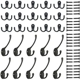 Bath Accessory Set JFBL 15 Pieces Double Prong Robe Hook Cloth Hanger And 10 Heavy Duty Dual Coat Hooks Wall Mounted With Screws