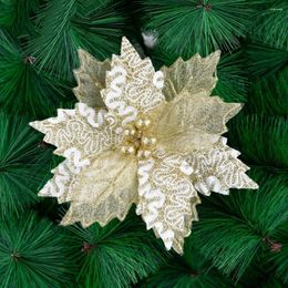 Decorative Flowers 1pc Christmas Glitter Artificial Poinsettia Floral Xmas Tree Ornaments DIY Garlands Home Wedding Party Decorations