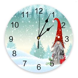 Wall Clocks Christmas Snowflake Cute Dwarf Decorative Round Clock Arabic Numerals Design Non Ticking Bedrooms Bathroom Large