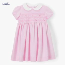 Little maven Dress for Year 2024 Summer Vestidos Girls Childrens Clothes Cotton Solid Colour Pretty and Elegant 240326