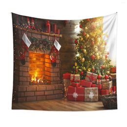 Decorative Figurines Christmas Tapestry Wall Hanging Decor 70.9 X 90.6 Inches Chritmas Fireplace Back-Drop For Home Tree