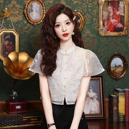 Women's Blouses Retro Short Sleeve Shirt For Design 2024 Summer Vintage Clothes Women Tops Chinese Style Shirts Blouse