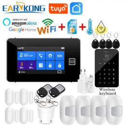 Kits 433MHz Wireless Smart Life Wifi GSM Alarm System Tuya Home Security Burglar Host Temperature Humidity Touch Screen Alexa Google