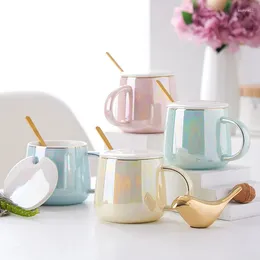 Mugs High Beauty Ceramic Water Cup With Lid And Spoon Household Mug Temperature Resistant Office Small Fresh Simple Wind