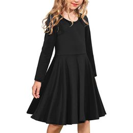 Girls long sleeve elastic dress line spin skating school party dress length see picture