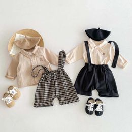 Clothing Sets Baby Set 2024 Spring Summer Korean Plaid Casual Strap Pant Or Long Sleeve Shirt Cotton Boy's Two-piece