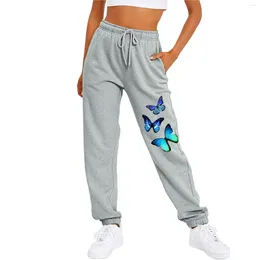 Women's Pants Top Sell Butterfly Printed Sports Cargo Women Plus Size Lace Up Elastic Waist Sweatpants With Pockets Y2k Clothes
