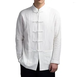 Men's Jackets Comfy Fashion Mens Tops Jacket Blouse Traditional Button Up Uniform Chinese Clothing Cotton Polyester