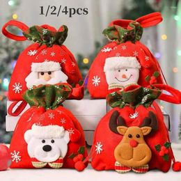 Gift Wrap 1/2/4pcs Christmas Doll Bag With Drawstring Portable Candy Apple Snowman Elf Santa Claus Fabric