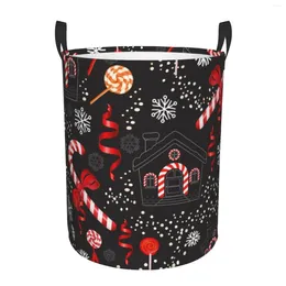 Laundry Bags Christmas Lollipop Printed Hamper With Durable Handle Basket Waterproof Circular Organiser For Bathroom