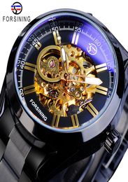 Forsining Steampunk Mechanical Watch Mens Automatic Skeleton Black Stainless Steel Belts Business Male Wristwatches Reloj Hombre2990612