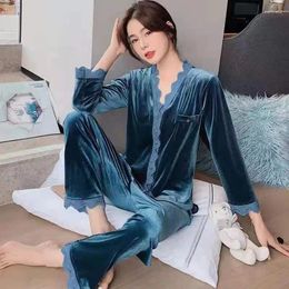 Home Clothing Gold Velvet Women's Pajamas Set Spring And Autumn Sexy Service Suits For Women Sleepwear Homewear Pyjama Pour Femme