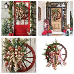 Decorative Flowers Winter Wreath Farmhouses Waggon Wheel Red Vintage Christmas Classroom For Door