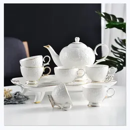 Mugs European Embossed Ceramic Coffee Cup Bone China Pot Tray Teapot Tea Set Christmas Present