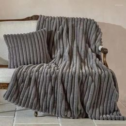 Blankets Gray Striped Throw Blanket Jacquard Super Soft Bed Cover Winter Warm Stitch Fluffy Linen Bedspread For Sofa Bedroom Sheet