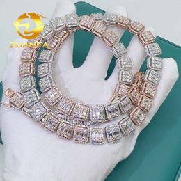 Rapper Jewellery Ice Out Mix Colour 925 Sterling Silver and Rose Gold 18k Plated Vvs Moissanite 13mm Baguette Miami Tennis Chainlocket necklaces