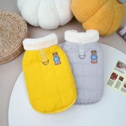 Dog Apparel Fur Collar Coat Winter Clothes Cartoon Bear Yellow Jacket Small Clothing Cat Traction Buckle Grey Pet Products