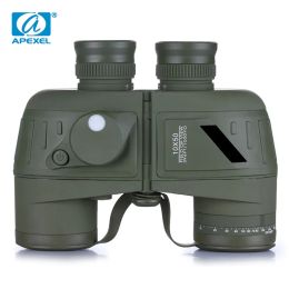 Telescopes Apexel Hd 10x50 High Power Binoculars with Rangefinder Compass for Hunting Boating Bird Watching Nitrogen Floating Waterproof