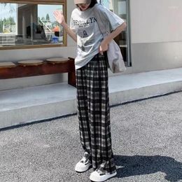 Women's Pants Black White Lattice Pleated Casual Straight Women Thin Plaid Loose Wide Leg Elastic Waist Hanging Pant