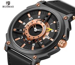 Ruimas Mens Watches Top Brand Luxury Waterproof Wristwatch Leather Bracelet Date Simple Casual Quartz Watch Man Military Sports Cl1970415