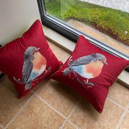 Pillow American Style Bird Pattern Redness And Green Cover Without Inner 45x45cm Sqaure Soft Case For Sofa Bed Car Chair