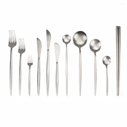 Flatware Sets 1Pc Silver Stainless Steel Cutlery Set Knife Fork Spoon Teaspoon Kitchen Dinner Travel Dinnerware Drop