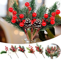 Decorative Flowers Red Berry Stems Branches Christmas Berries Decor 8 PCS Artificial Branch Craft Wreath Pick Silk