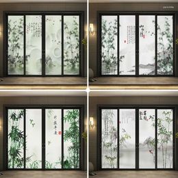 Window Stickers Chinese Style Bamboo Pattern Privacy Film Living Room Kitchen Sliding Door Static Cling Frosted Glass Films