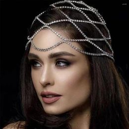 Hair Clips Stonefans 2024 Hollow Wedding Rhinestone Head Chain Mesh Headpiece Bridal Jewelry Crystal Headband Cap Hat Accessories