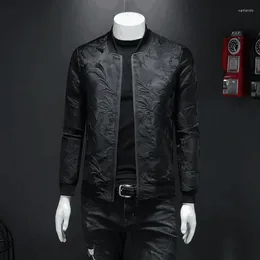 Men's Jackets Jacquard Black Bomber Jacket 2024 Autumn Vintage Business Floral Coats Men Casual Slim Streetwear Clothes Coat