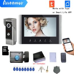 Intercom WiFi Intercom with Electric Lock 3A Remote Access Control Villa Wired 7'' Tuya Smart Video Door Phone Doorbell Camera for Home