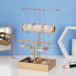 Hooks 3 Tier Jewellery Tree Stand Tower Rack Necklace Bracelet Holder Display With Ring Tray