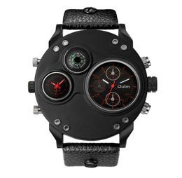 Oulm Brand Smooth Lustre Simple Generous Playful Quartz Watch Compass Youth Teenagers Mens Watches Dual Time Zone Large Dial Mascu6375263