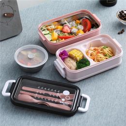 Dinnerware Grade 304 Stainless Steel/PP Insulated Lunch Box Sealed Anti-Leak Compartment Bento Office Worker Student FoodContainer